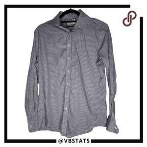 Thomas Pink Men's Lovingly Woven Puppytooth Button Up Shirt Black White Medium